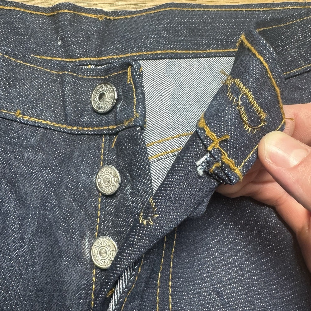 Selvedge Jeans Mens 32x29 Indigo Blue Selvedge Raw Denim Button Fly Dark Wash - Picture 6 of 13